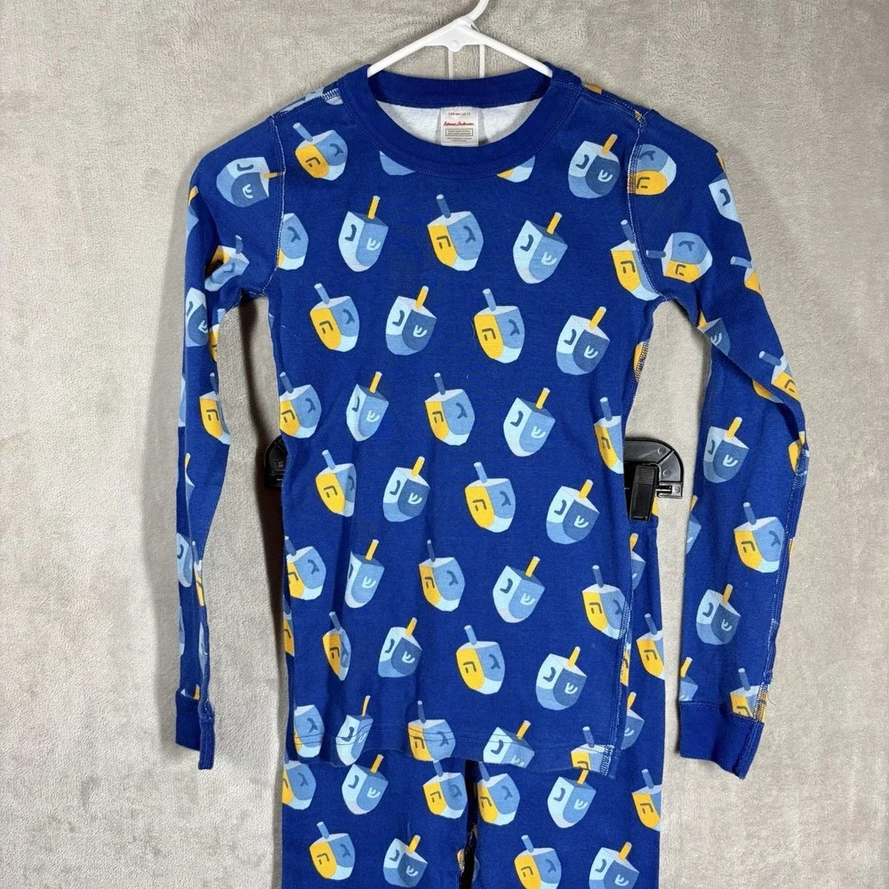 Hanna Andersson Fitted Dreidel Pajamas Kids Size 12 Blue Organic Cotton Hanukkah